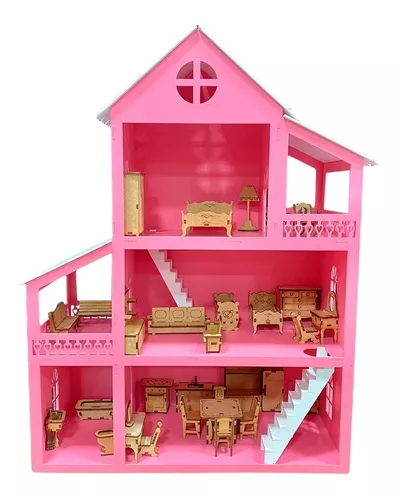 Casa Casinha Grande 80 Cm P/ Boneca Com Móveis