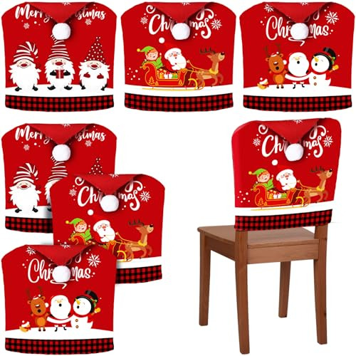 6 Fundas De Silla De Navidad Sombrero De Santa Claus, Z...