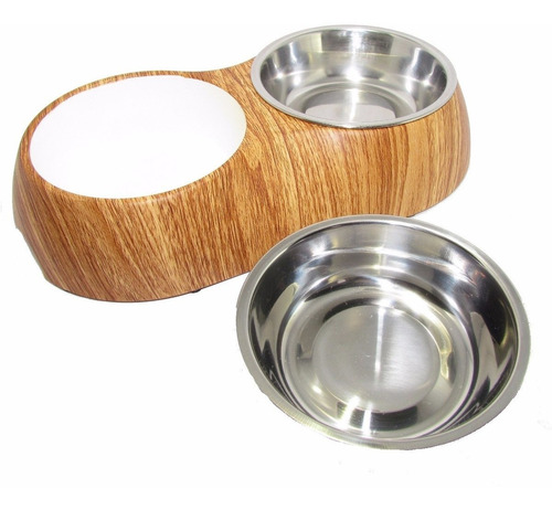 Plato Comedero Para Perro Mascota Pet75 Madera Claro 2x160ml