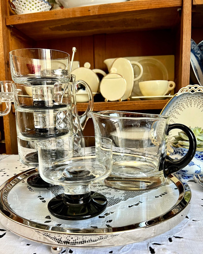 Set Jarra + 5 Vasos Vintage Steam Glass Mid Century Modern 