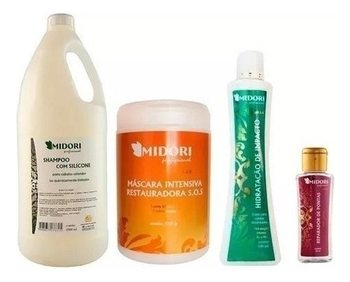 Kit Midori Shampoo 2l Impacto Máscara Sos Reparador Pontas