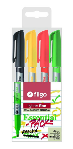 Resaltadores Filgo Essential Pack X4 U Fine Lighter Biselada