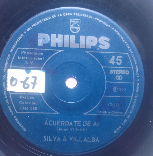 Vinilo Single Silva Y Villalba Acuérdate De Mi 