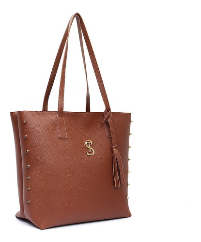 Imagem 3 de 9 de Bolsa Feminina Couro Ecológico Estilo Sacola + Porta Oculos