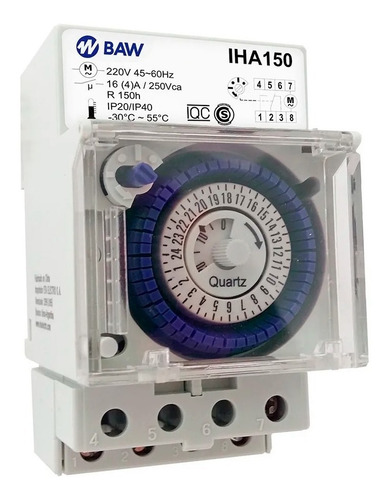 Imagen 2 de 4 de Timer Temporizador Analogico Riel Din 16a Baw