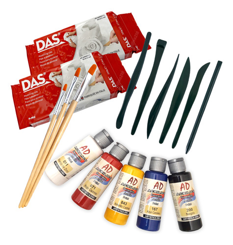 Kit Cerámica Sin Horno, Pinceles, Estecas Y Pintura Acrílica