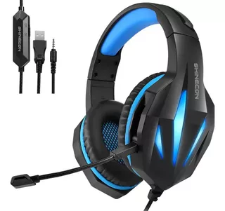 Headset Fone Ouvido Gamer Pc Celular Ps4 Ps5 Xbox Over Cor Azul-aço Luz Azul-aço