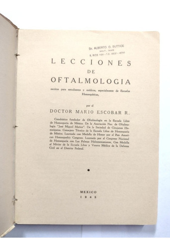 Doctor Mario Escobar R. / Lecciones De OftalmologĂa (Usado)