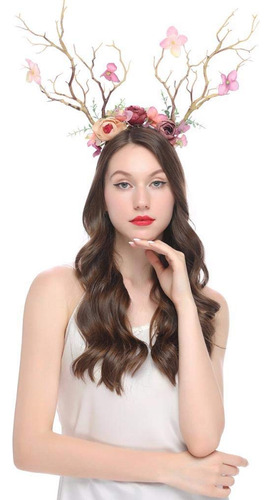 Xidajie - Diadema De Flores Con Cuernos De Ciervo Para Hallo