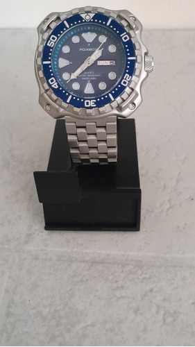 Reloj Fox Box Acero Caratula Azul Día Y Fecha 50m 