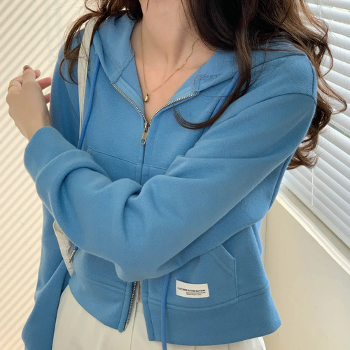 Sudadera Corta Con Capucha Y Cremallera Para Mujer