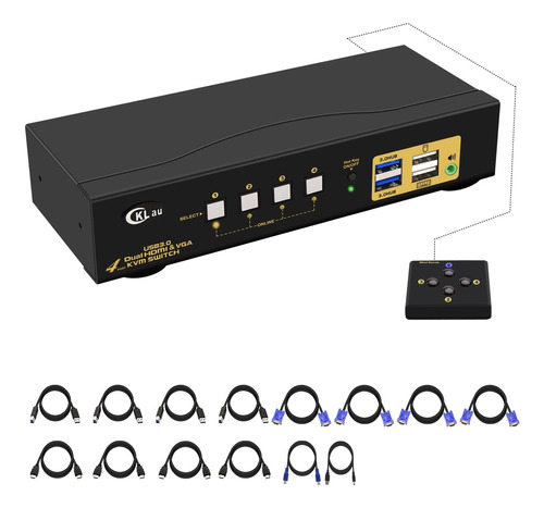 Cklau 4x2 Usb 3.0 Vga + Hdmi Kvm Switch 2 Monitores 4k 60hz