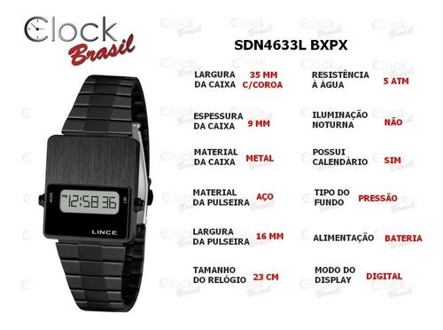 Imagem 5 de 7 de Relógio Lince Digital Sdn4633l Bxpx
