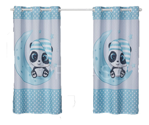 Cortina Quarto Infantil Menino 2.00 X 1.50 Estampada Cor Panda Azul