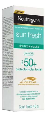 Protector Solar Facial Neutrogena Sun Fresh Sin Color Dermca