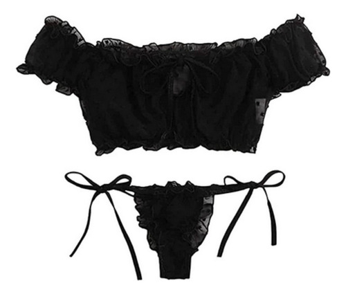 Lenceria Sexy Conjunto Sujetador Y Panty De Encaje Negro
