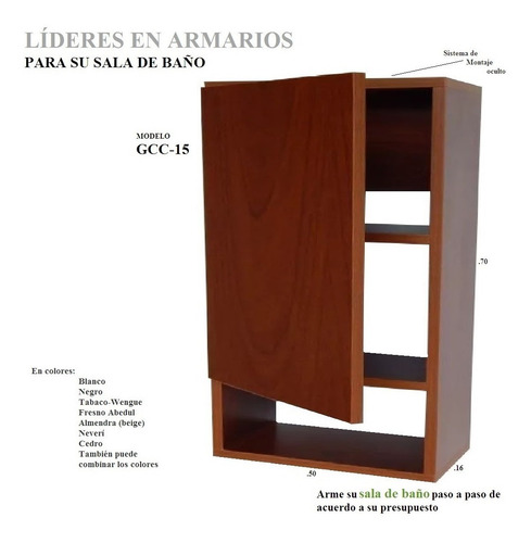 Imagen 3 de 9 de Mueble Modular Aéreo En Melamina Para Baño Mod. Gcc-15