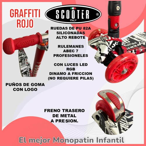 Monopatin Graffiti 4 Ruedas Scooter Italy Original Plegable