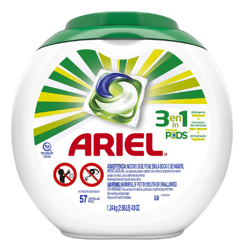 Detergente En Cápsulas Ariel Pods 3 En 1, 57 Unidades