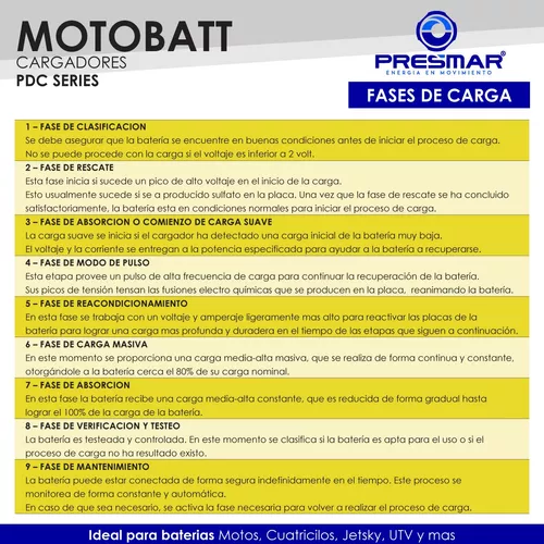 Baterias Motobatt Cargador y Mantenedor de Baterías Motobatt / Fat