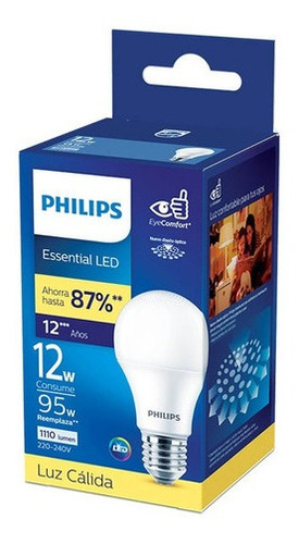 Foco Led Philips Bulb Essential Luz Cálida 12w E27 