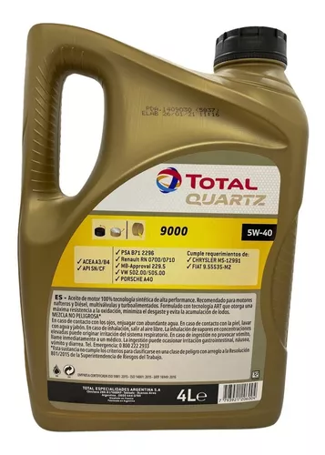 Aceite Para Motor Total Quartz 9000 5w40 Sintetic X 4 Litros