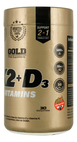 Gold Nutrition Vitaminas K2 + D3 Vegetal Suplemento 30c 3c