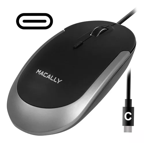 Mouse Óptico con Cable Usb Tipo C Macally con Click Silencioso para Mac y  Windows Negro