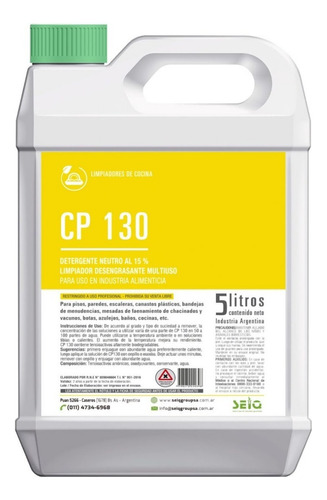 Detergente Lavavajillas Cp 130 5 Litros Concentrado 15%