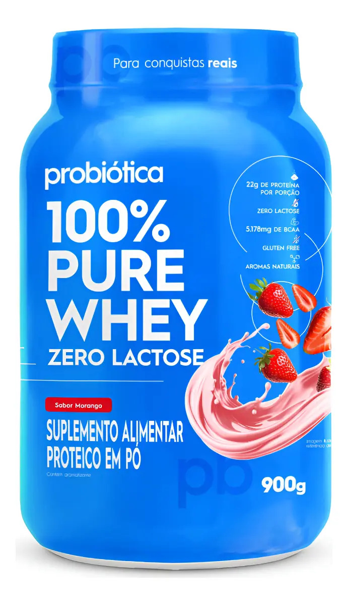 Whey Protein 100% Pure Whey Zero Lactose Whey Concentrado Sem Lactose Probiótica 900 g