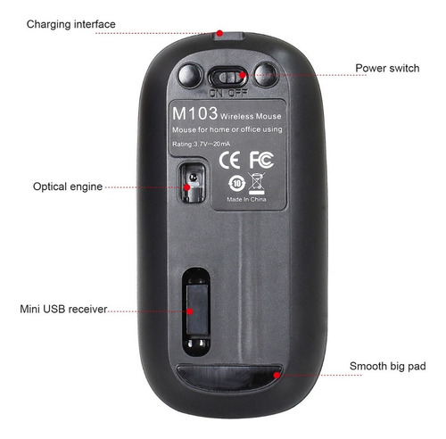 Mause Inalambrico Mouse Recargable 2.4g Ratón Juego Maus