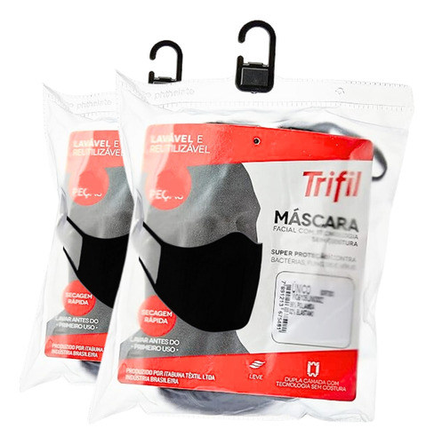 Máscara Tecido Lavável Dupla Preta (kit C/06) Trifil / Lupo Cor Preto
