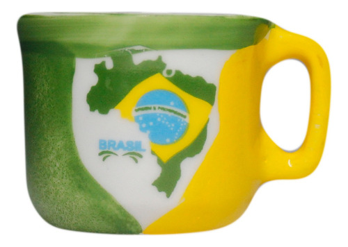 Mini Xícara Verde Amarela Mapa Do Brasil Cerâmica 3cm Cer44
