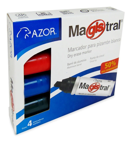 4 Marcadores Pizarrón Blanco 6mm Magistral Aluminio Azor