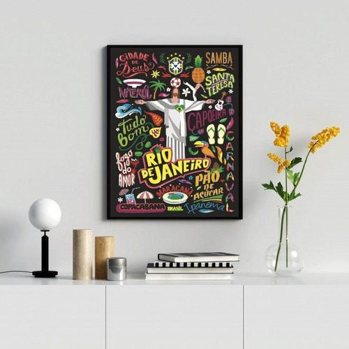 Quadro Decorativo Poster Rio De Janeiro 33x24cm - Com Vidro