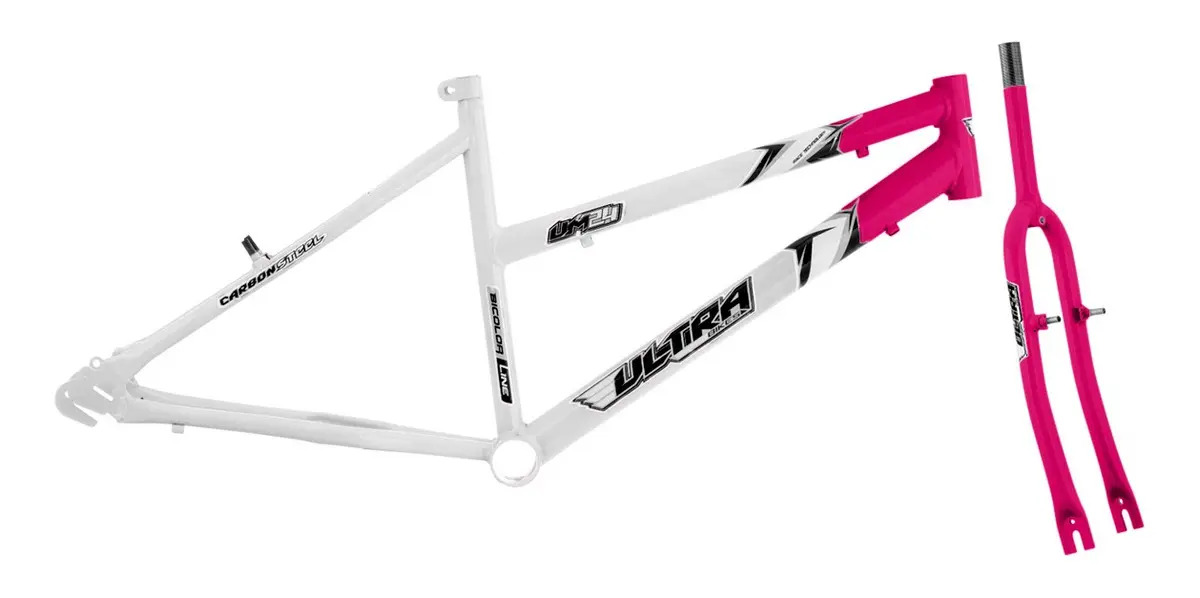 Quadro Aro 24 Em Aço Carbono Bicolor Ultra Bikes Com Garfo Cor Branco - Rosa