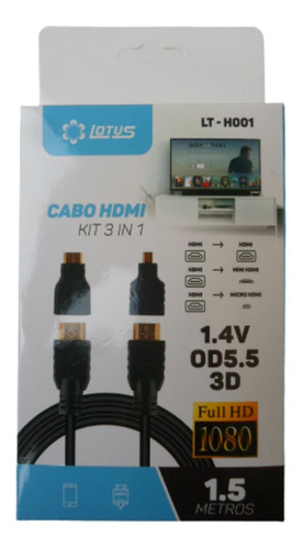 Imagem 2 de 2 de Kit Cabo 3em1 Hdmi X Micro Mini 1.5m Para Raspberry Pi4 2gb