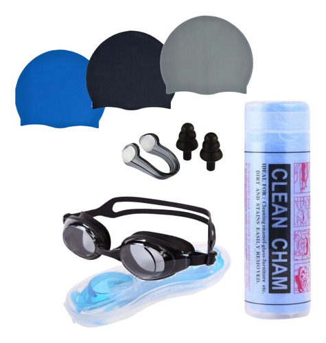 Kit Natacion 5 En 1 Gafas, Gorro, Tapa Oidos Nariz Y Caneo