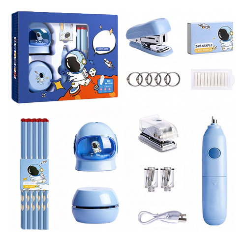 Set Eléctrico Escolar Sacapuntas Aspiradora Borrador Niños