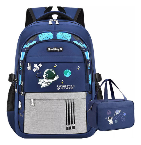 Mochila Ortopédica Kit Escolar Con Fiambrera Astronauta