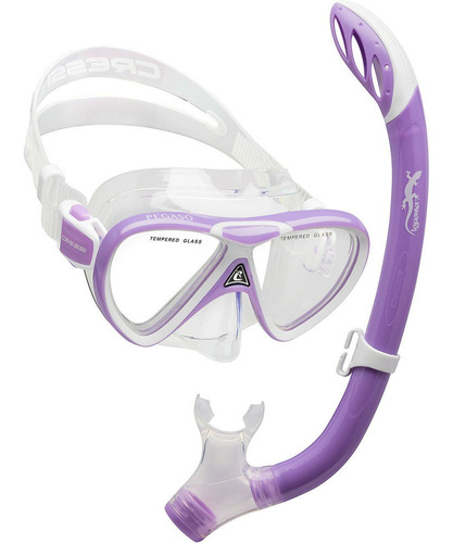 Kit de buceo Cressi Pegasos con máscara semiseca y respirador, color lila