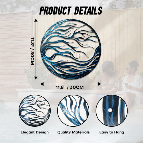 Arte De Pared Rajukit Metal Costero Azul Diseño Olas Color