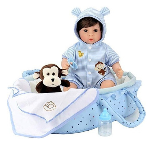 Bebe Real  Reborn Niño Recien Nacido Con Cuna 45 Cm 8 Pcs