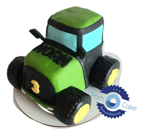 Torta Artesanal Cumpleaños Auto Tractor Tallado