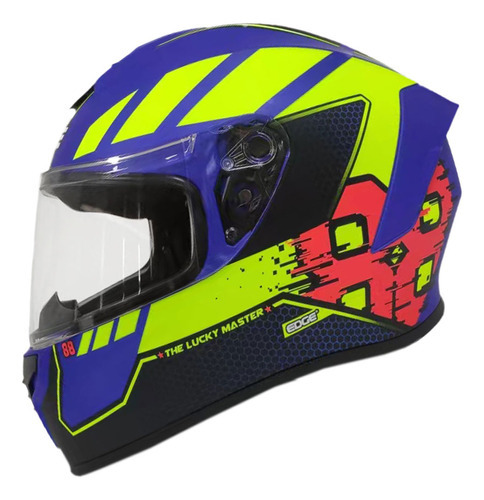Casco Integral Moto Edge Frankie Master 88 Certificado Dot Color Azul neón Tamaño del casco M (57-58 cm)