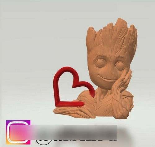 Heart With Baby Groot I Love U- Escultura