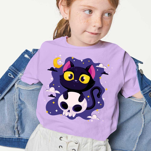 Gatito Calavera 670 Bagù Kids Polera Niño Dtf