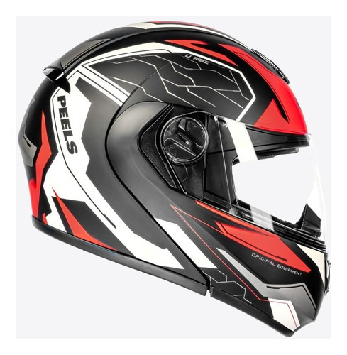 Capacete Moto Peels U-rb2 Ocean Escamoteável Cor Preto Fosco com Vermelho Tamanho do capacete 64