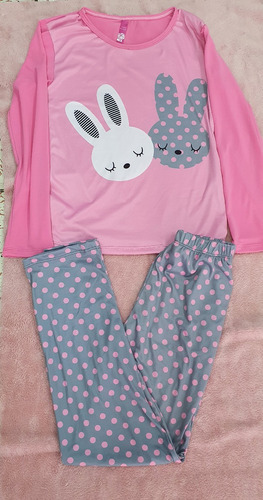 Imagen 2 de 2 de Pijama De Mujer De Conejito, Pantalon Y Blusa Manga Larga