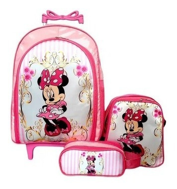  Mochila Escolar Minnie  6d Rueditas Lanchera Cartuchera